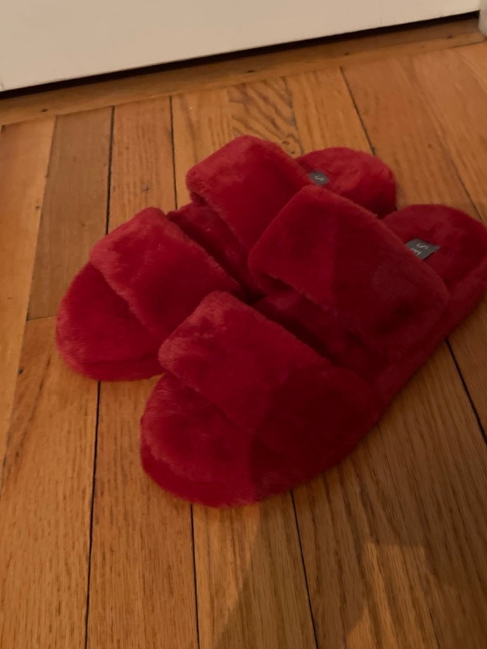 Serra Plush Red Faux-Fur Slide Slippers for Women